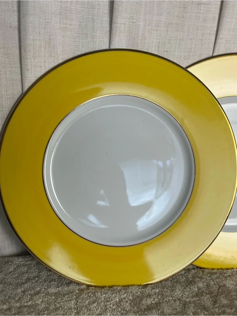 Porcelaines M P Samie-Limoges Yellow Charger Plates- Set of 4